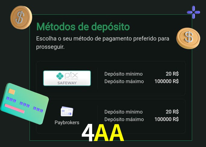 O cassino 4AA oferece uma grande variedade de métodos de pagamento